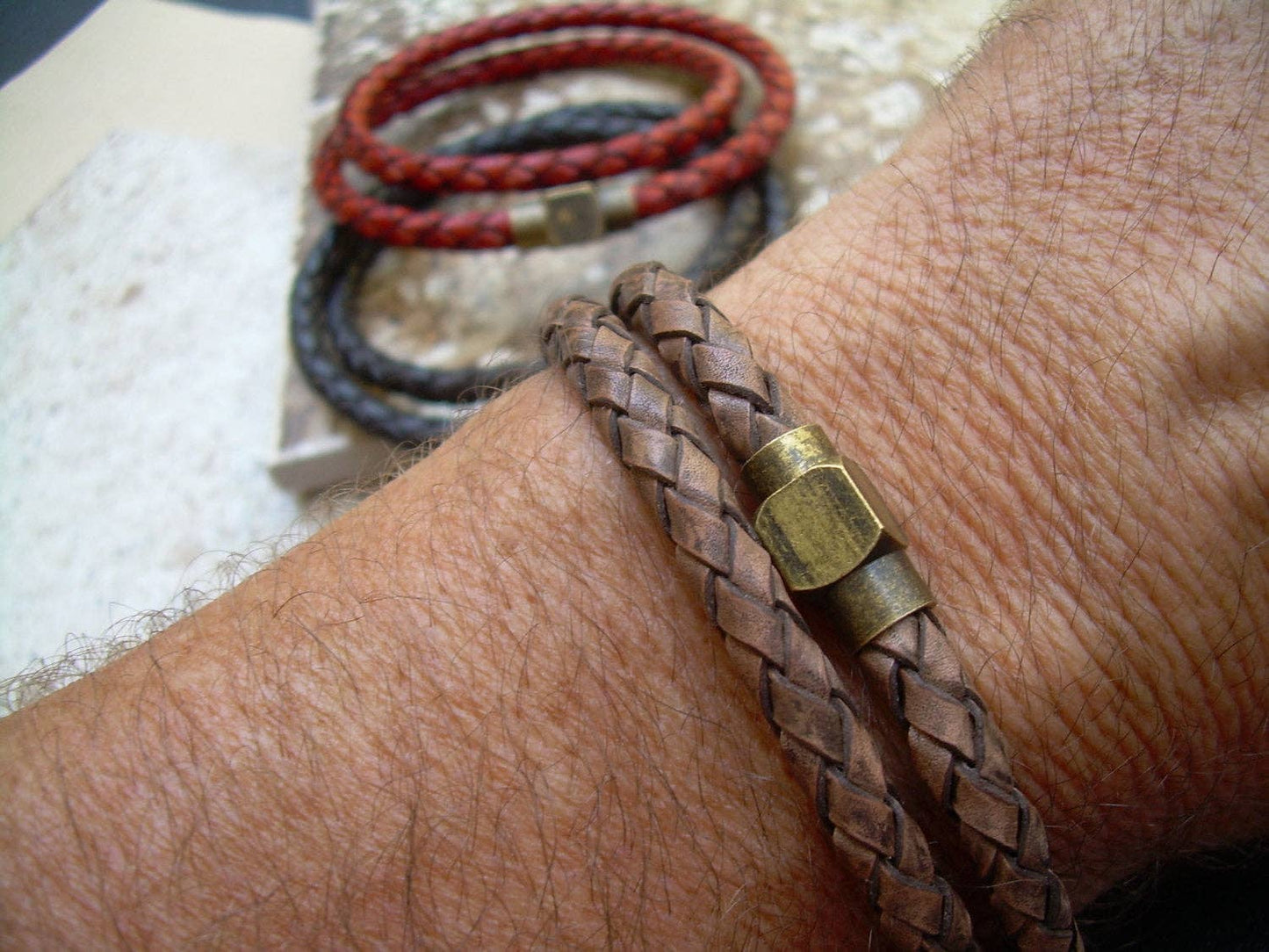 Braided Leather Bracelet - Dark Brown Braid / Fits a wrist of 8