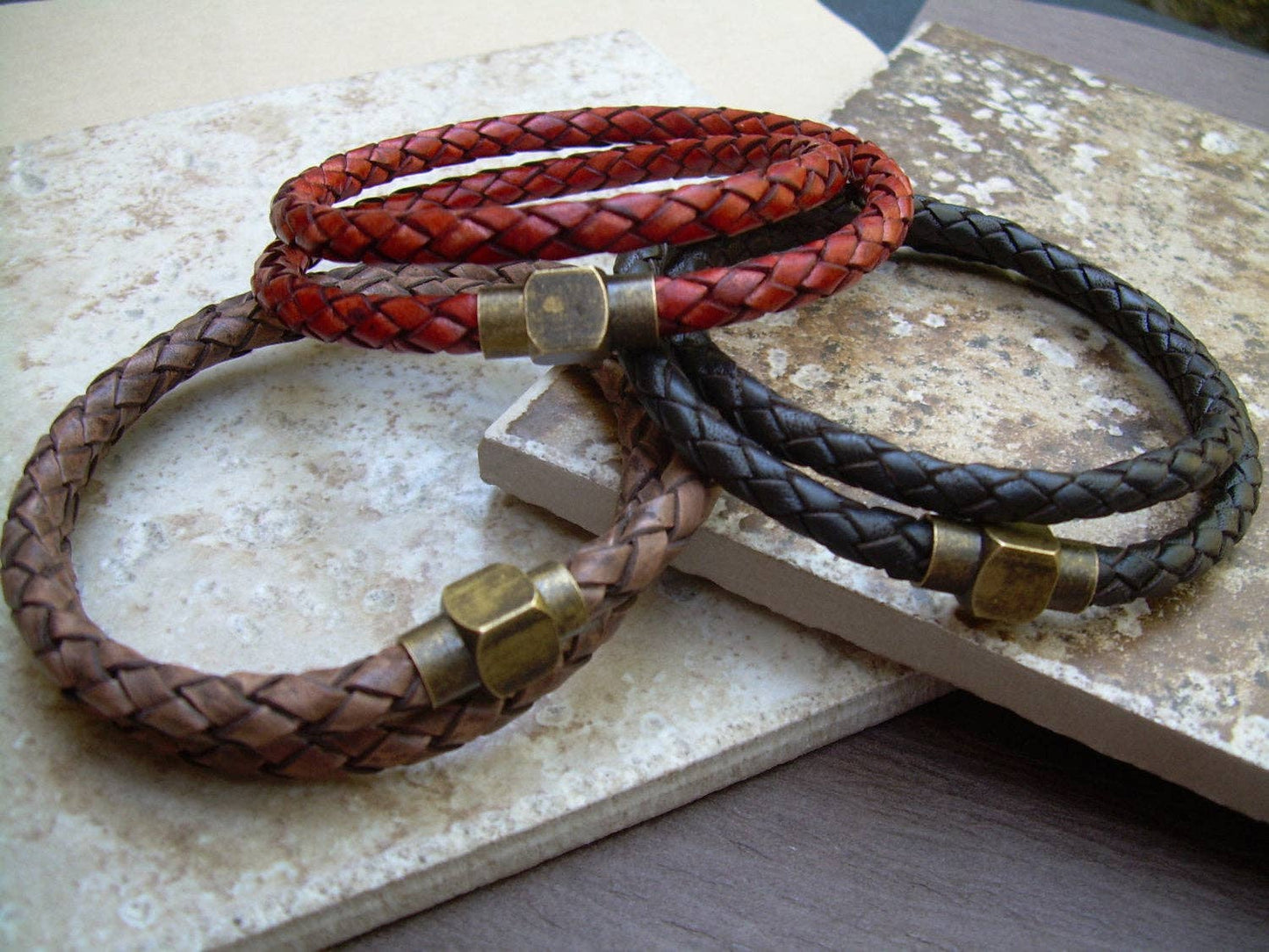 Braided Leather Bracelet - Dark Brown Braid / Fits a wrist of 8