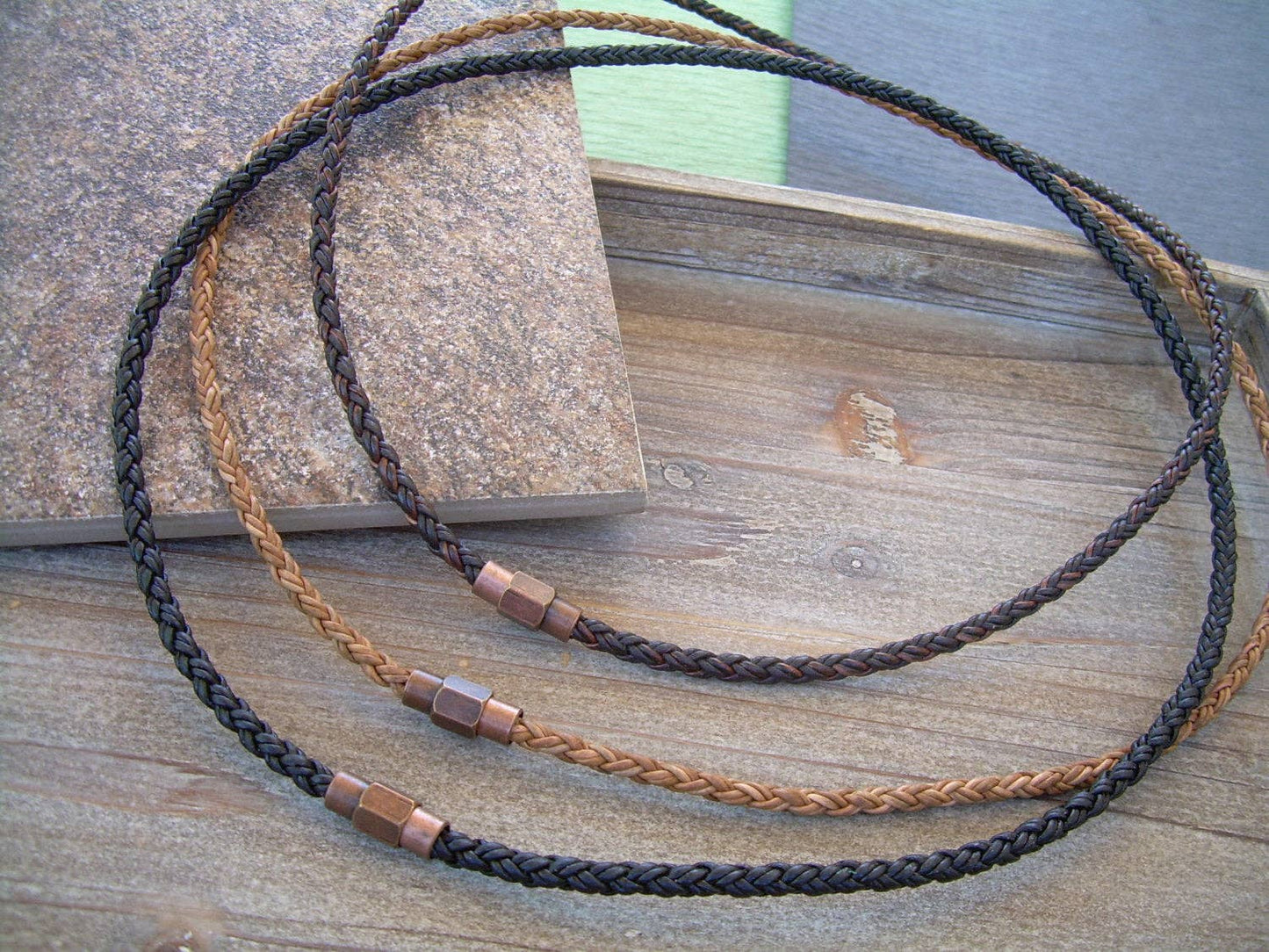 Braided Leather Necklace - Light Brown / 18 in.