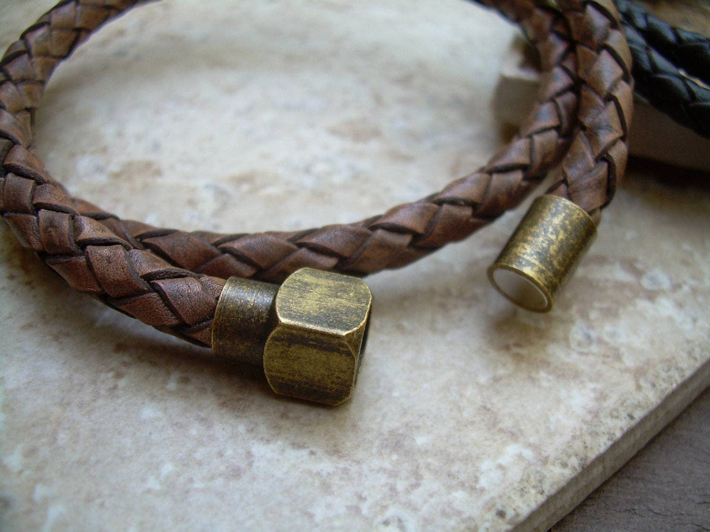 Braided Leather Bracelet - Dark Brown Braid / Fits a wrist of 8