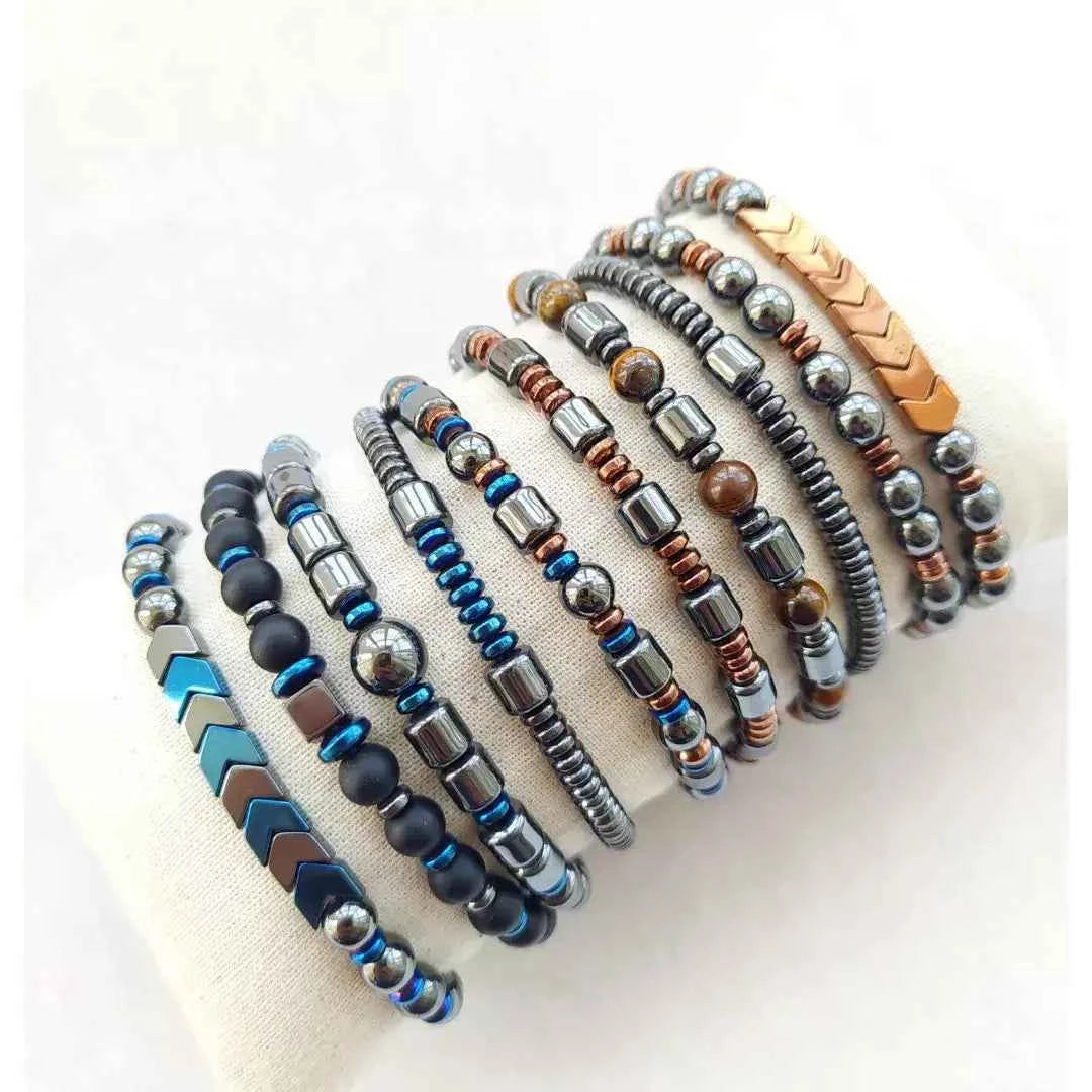 Men's Gemstone Bracelets Onyx and Hematite- Arrow
