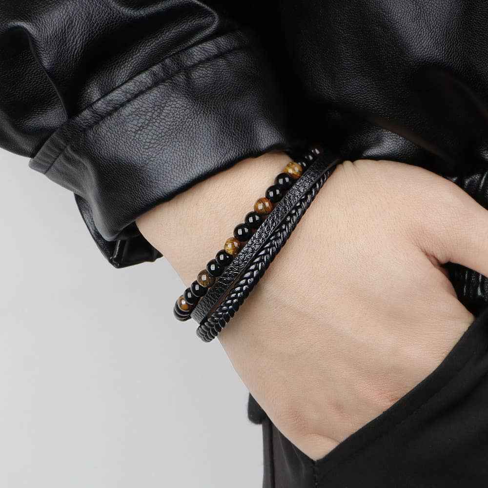 Gemstone Men's Leather Bracelets - Blue