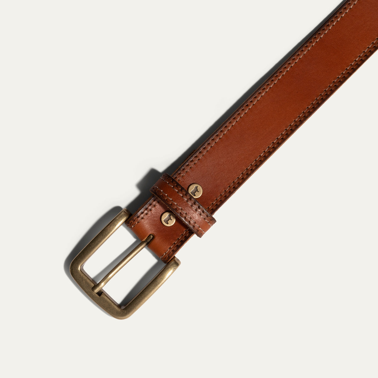 Double Stitch Vegetable Tanned Leather Belt - Cognac