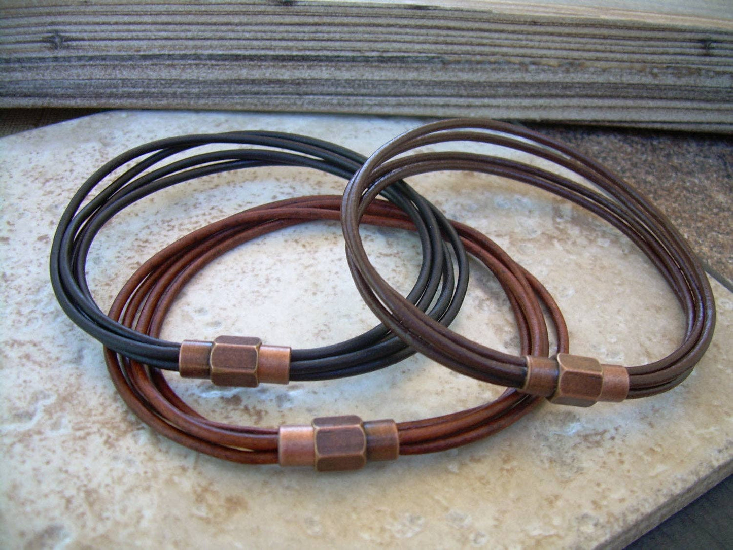 Thin Strands Leather Bracelet - Chocolate | Fits a wrist of 8