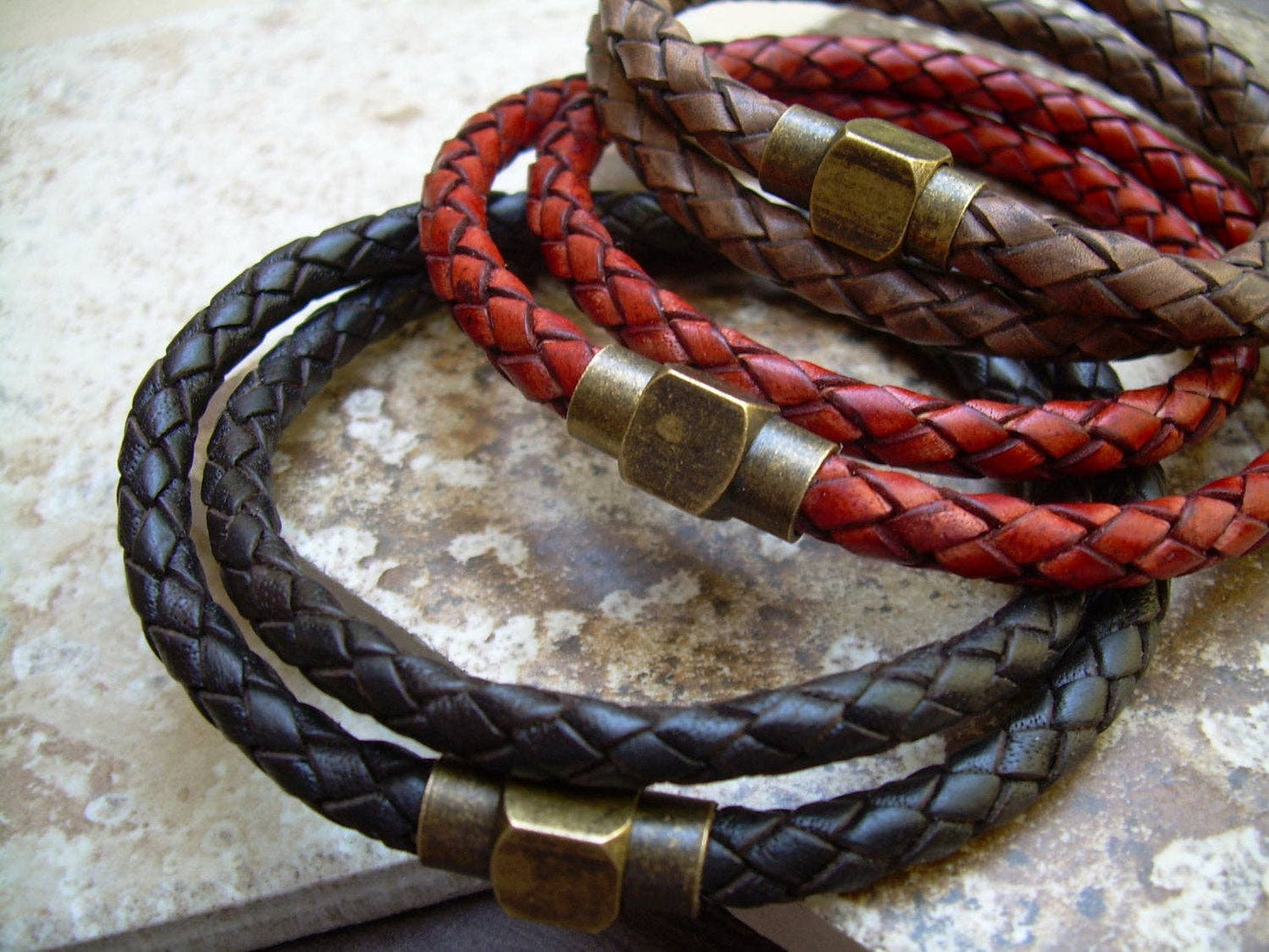Braided Leather Bracelet - Dark Brown Braid / Fits a wrist of 8
