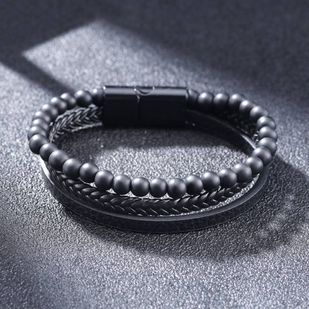 Gemstone Men's Leather Bracelets - Tigers Eye