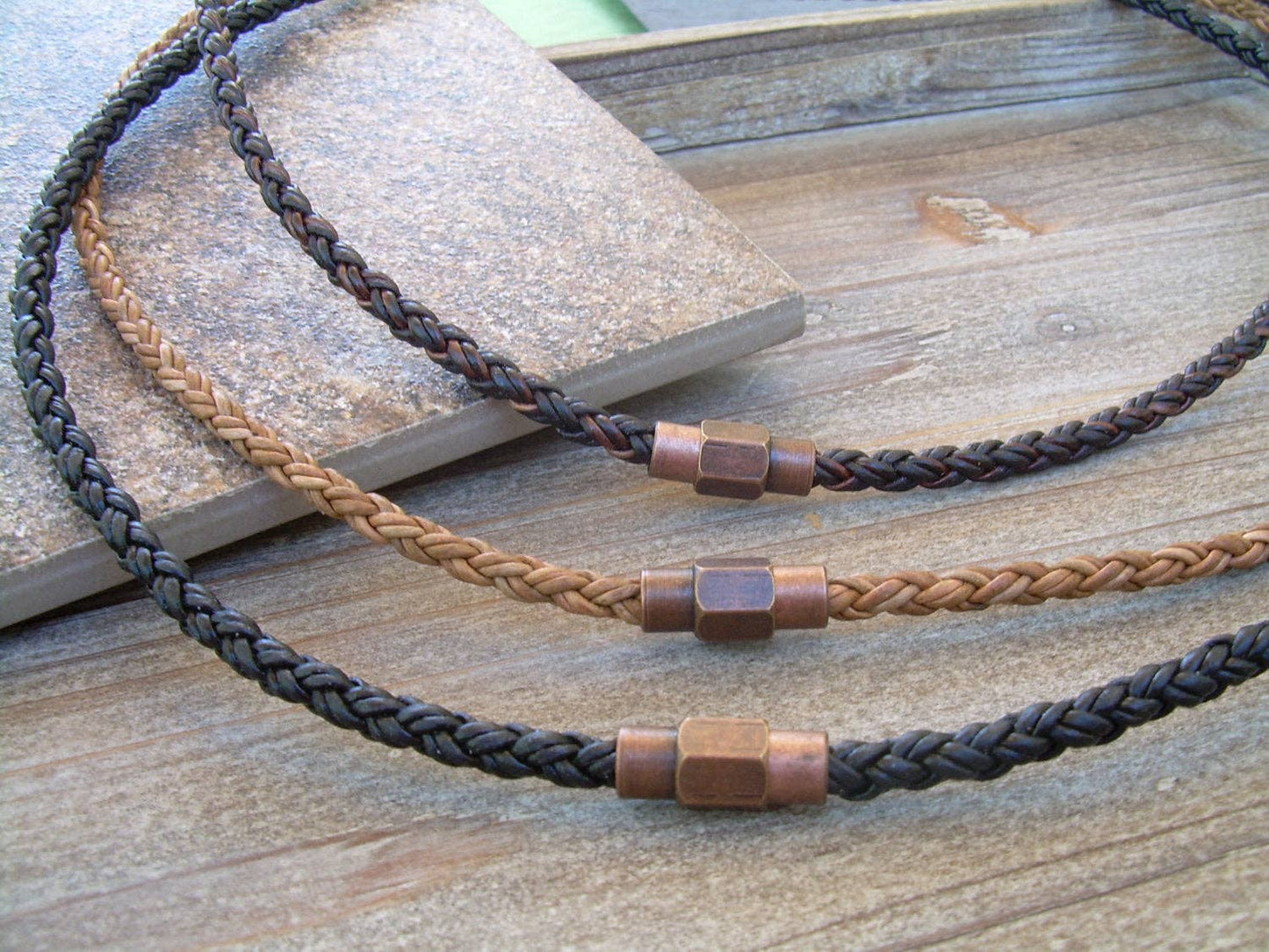 Braided Leather Necklace - Dark Brown / 20 in.
