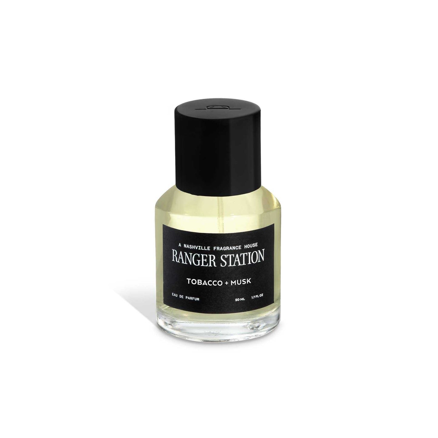 50ml bottle of Tobacco + Musk Eau De Cologne with black cap and label