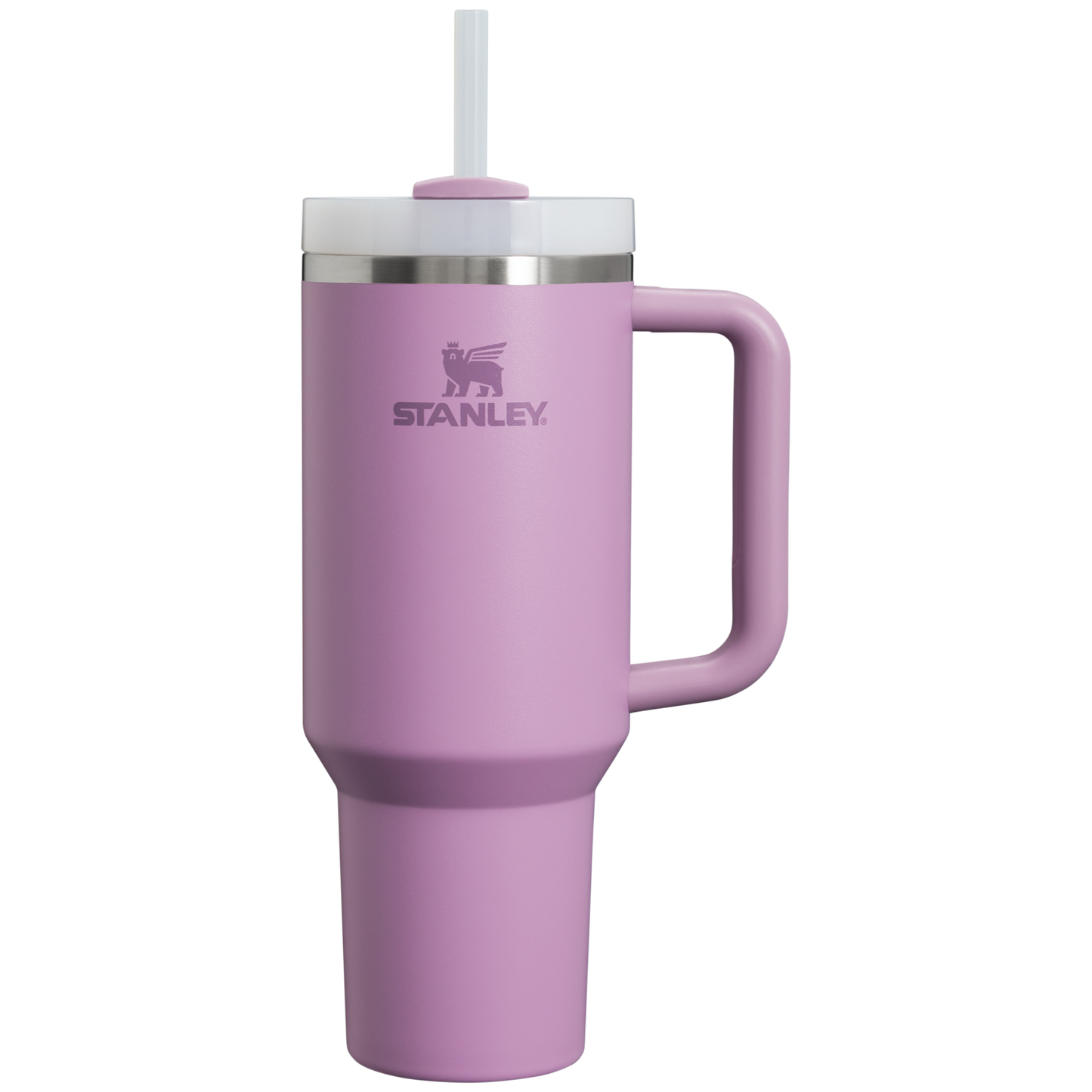 Lilac Stanley Quencher H2.0 Flowstate Tumbler, 40 oz, with handle and straw, ideal for on-the-go hydration.