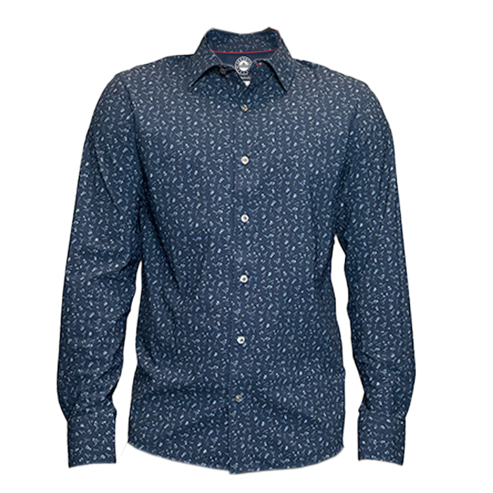 Flag and Anthem MADEFLEX Burke Floral Print Journey Shirt- Navy