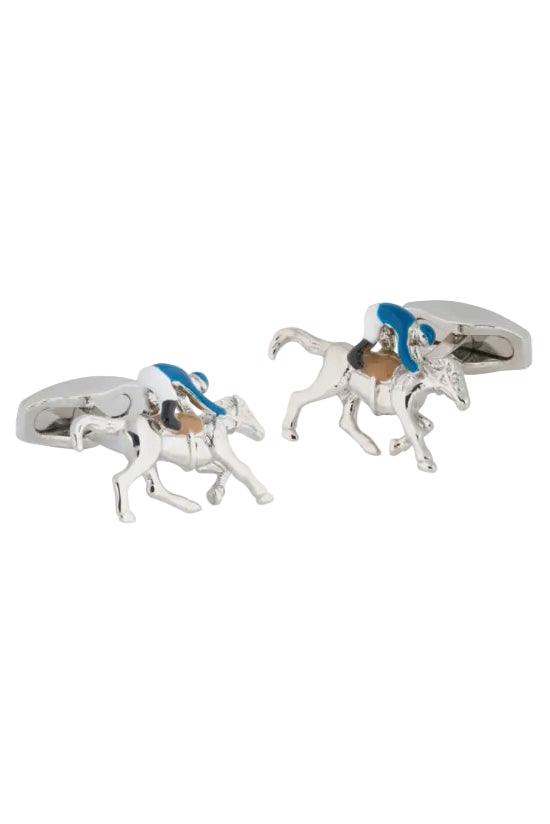 Cufflinks | Racing Thoroughbred | Silver & Blue