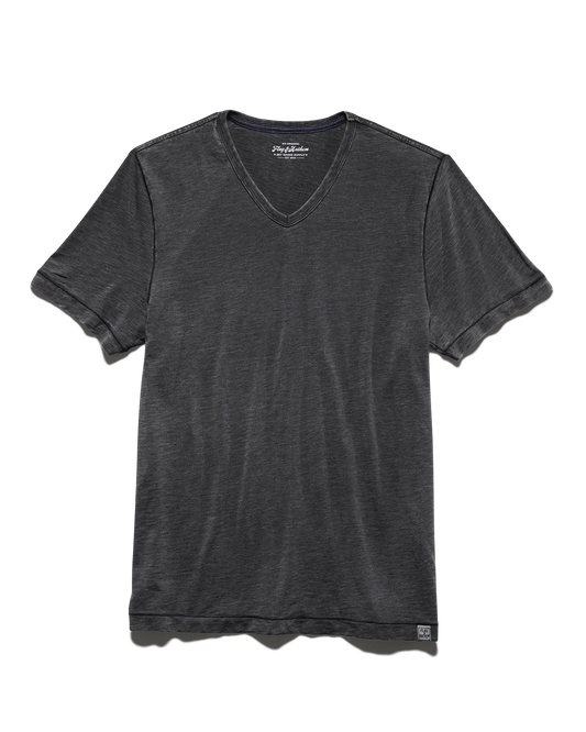 Flag and Anthem Charcoal Heather Chatham Tee, ultra-soft slub cotton blend, athletic fit, V-neck.