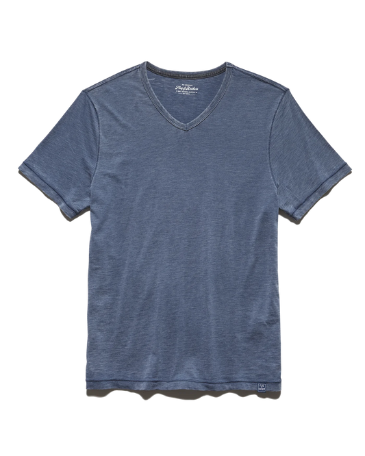 Heathered navy V-neck tee shirt by Flag and Anthem made from soft slub cotton blend fabric.