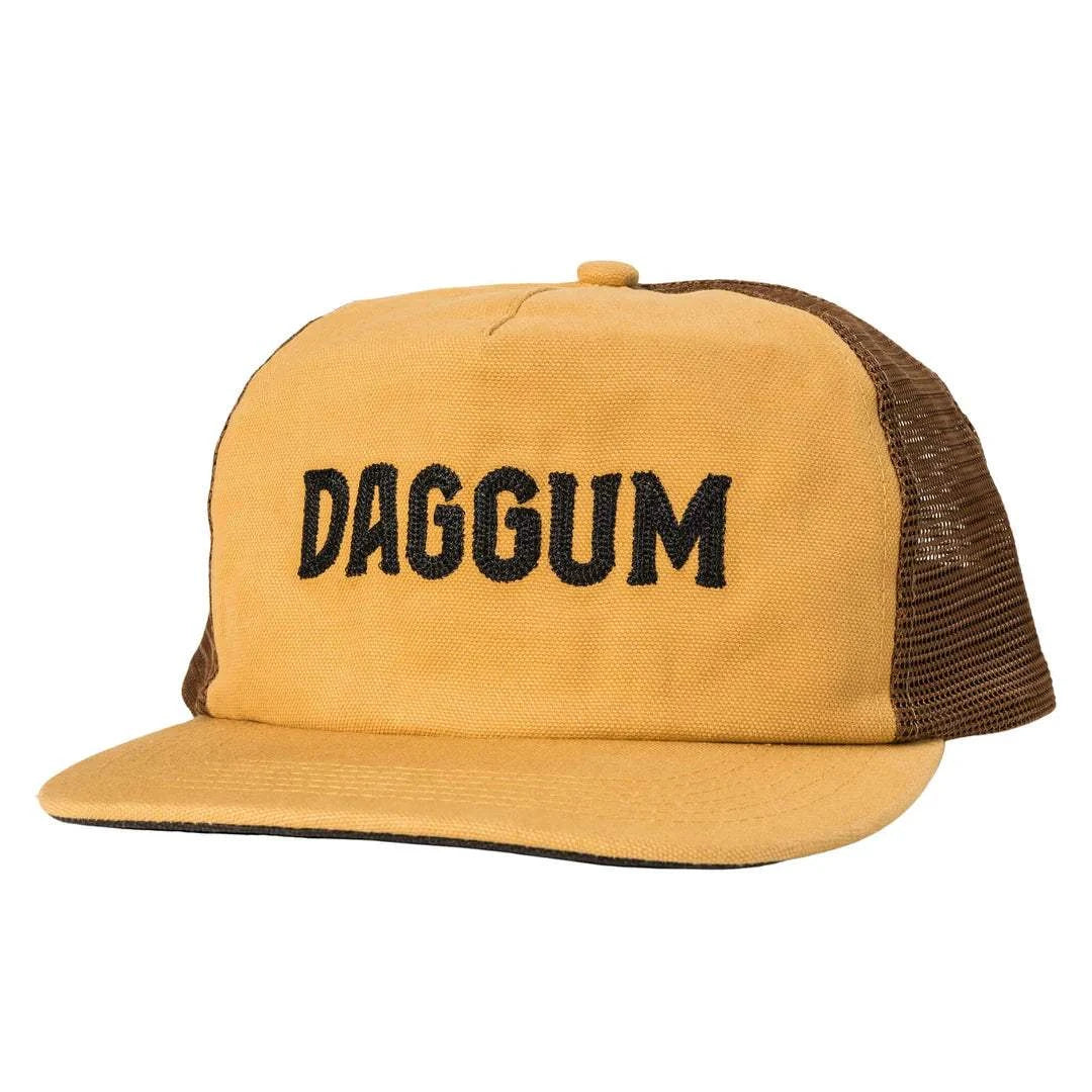 Sendero Daggum Hat with woven patch, unstructured 6-panel design, and mesh back.
