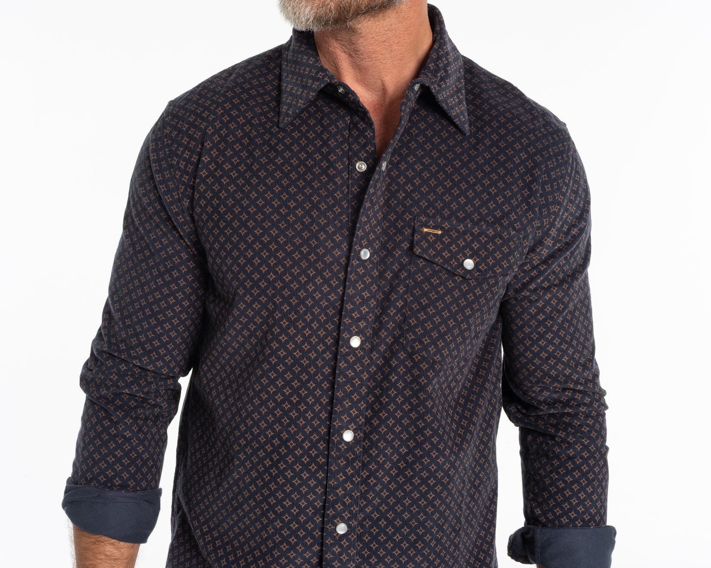 Criquet Corduroy Pearl Snap Star Gio Print - Navy