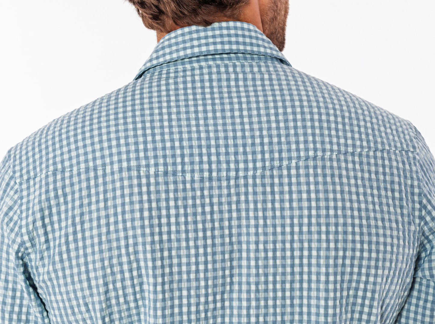 Criquet Gingham Seersucker Long Sleeve Performance Pearl Snap - Sky