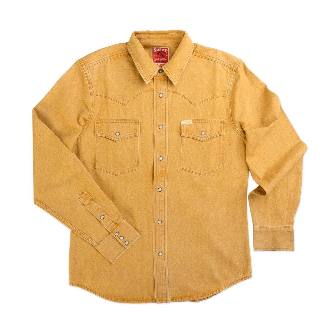 Sendero Wyatt Pearl Snap Shirt in faded gold with vintage western pearl snaps and classic construction