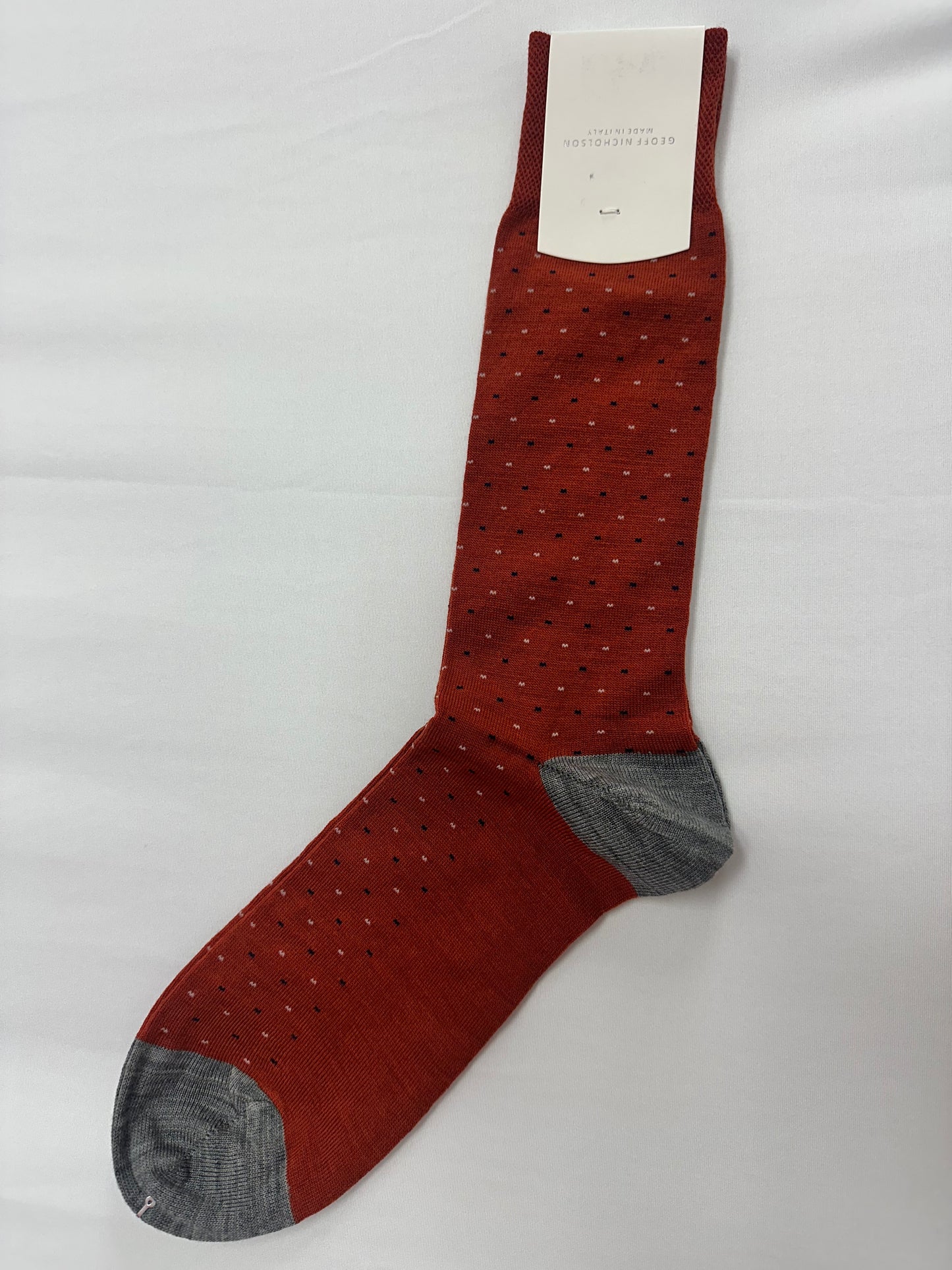 Socks | Pin Dot | Burnt Orange & Grey | Geoff Nicholson Collection