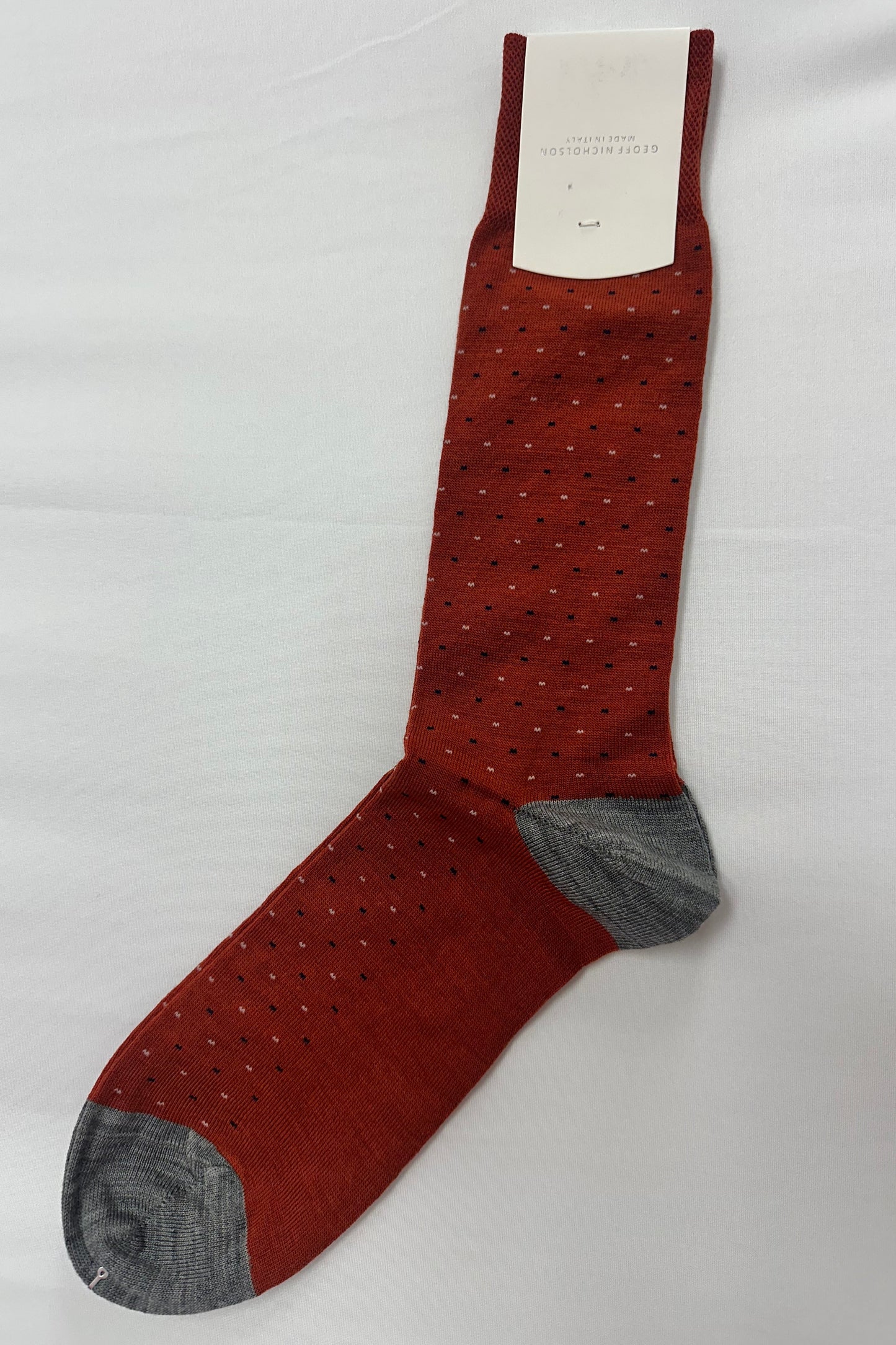 Socks | Pin Dot | Burnt Orange & Grey | Geoff Nicholson Collection