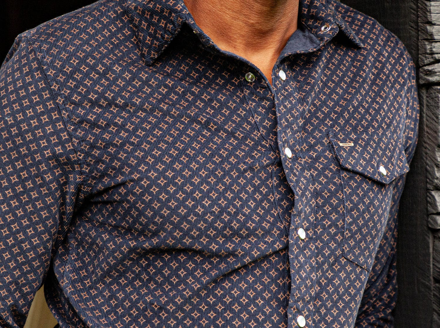 Criquet Corduroy Pearl Snap Star Gio Print - Navy