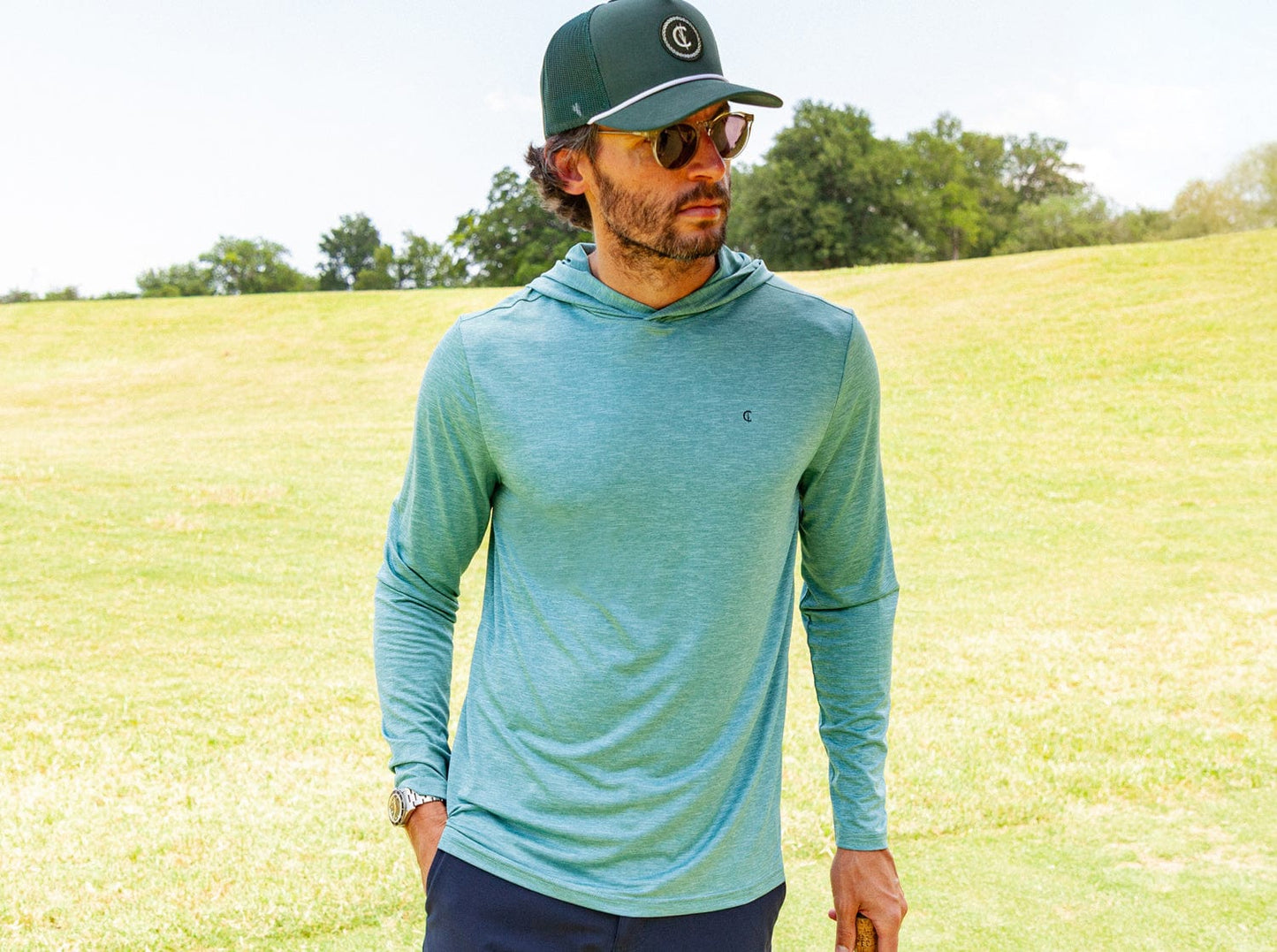 Criquet Performance Sport Hoodie- Mineral Blue