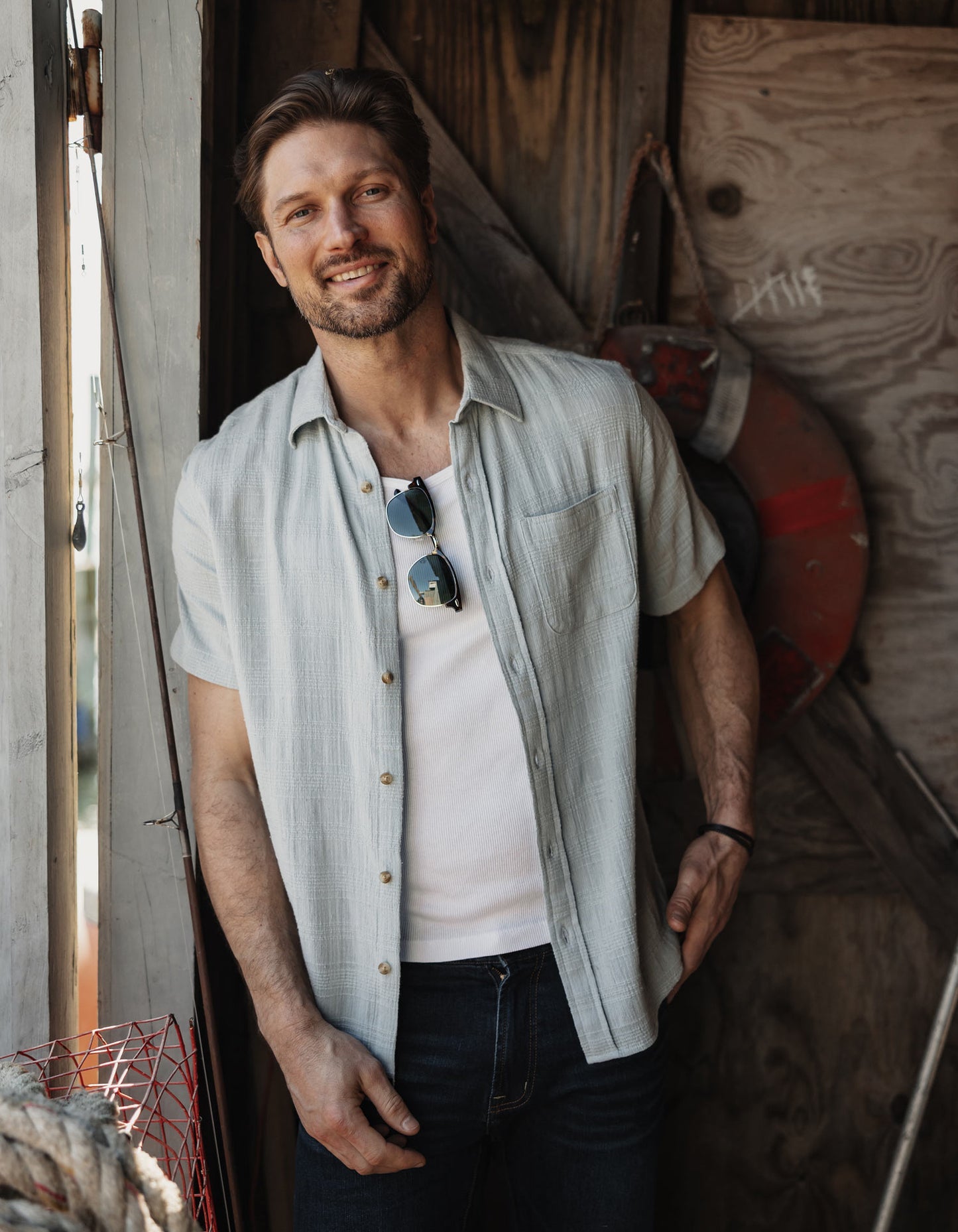 Freshwater Short Sleeve Button Up Shirt - Misty Harbor