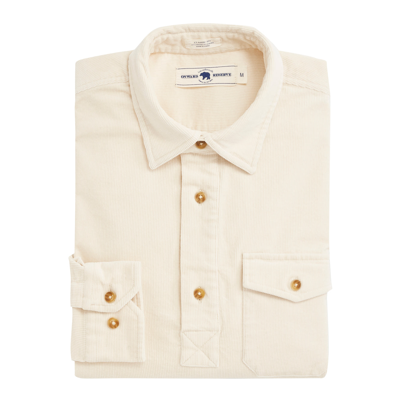 Onward Reserve Stretch Cord Half Button Shirt - Cream