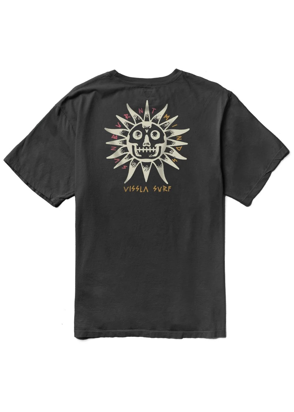 Vissla Burnt Up Organic Tee with vintage sun design on black organic cotton.