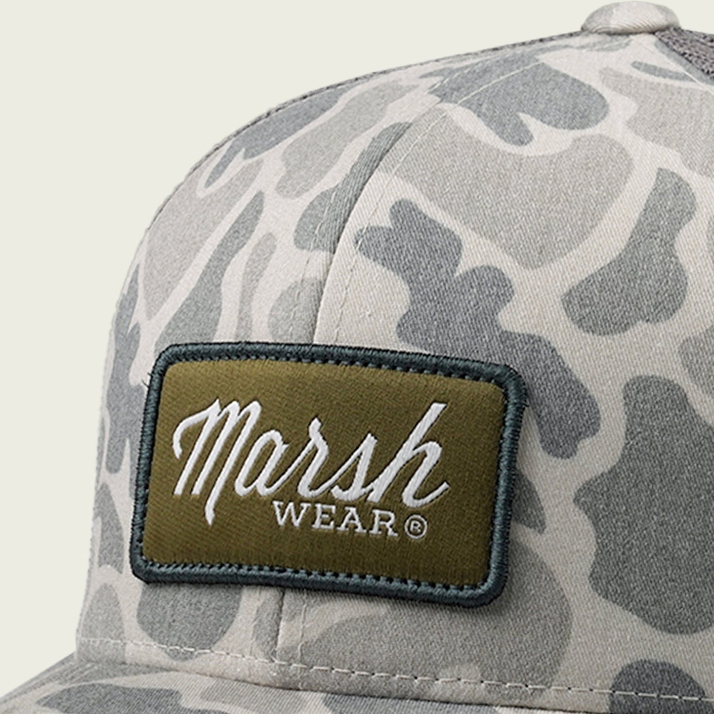 Marsh Wear Script Trucker Hat - Stone Mallard Camo