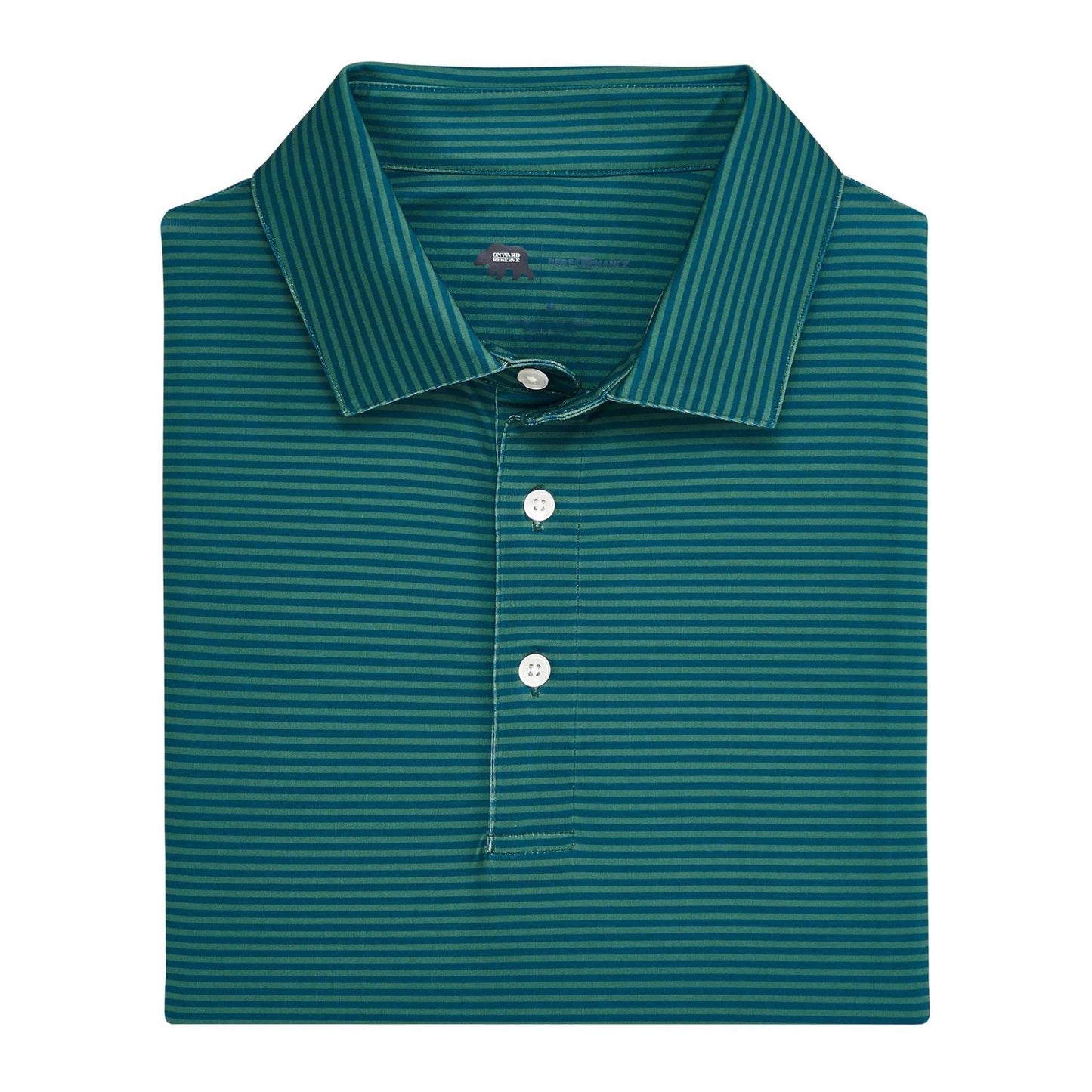 Onward Reserve Echo Stripe Performance Polo in Blue Wing Teal with quick-drying fabric and UPF protection