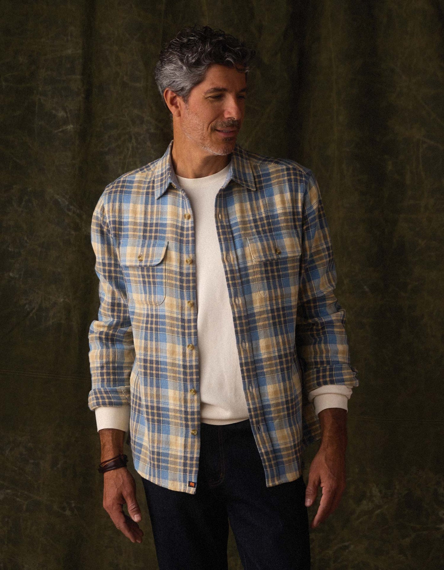 The Normal Brand Mountain Overshirt in Vintage Blue Plaid