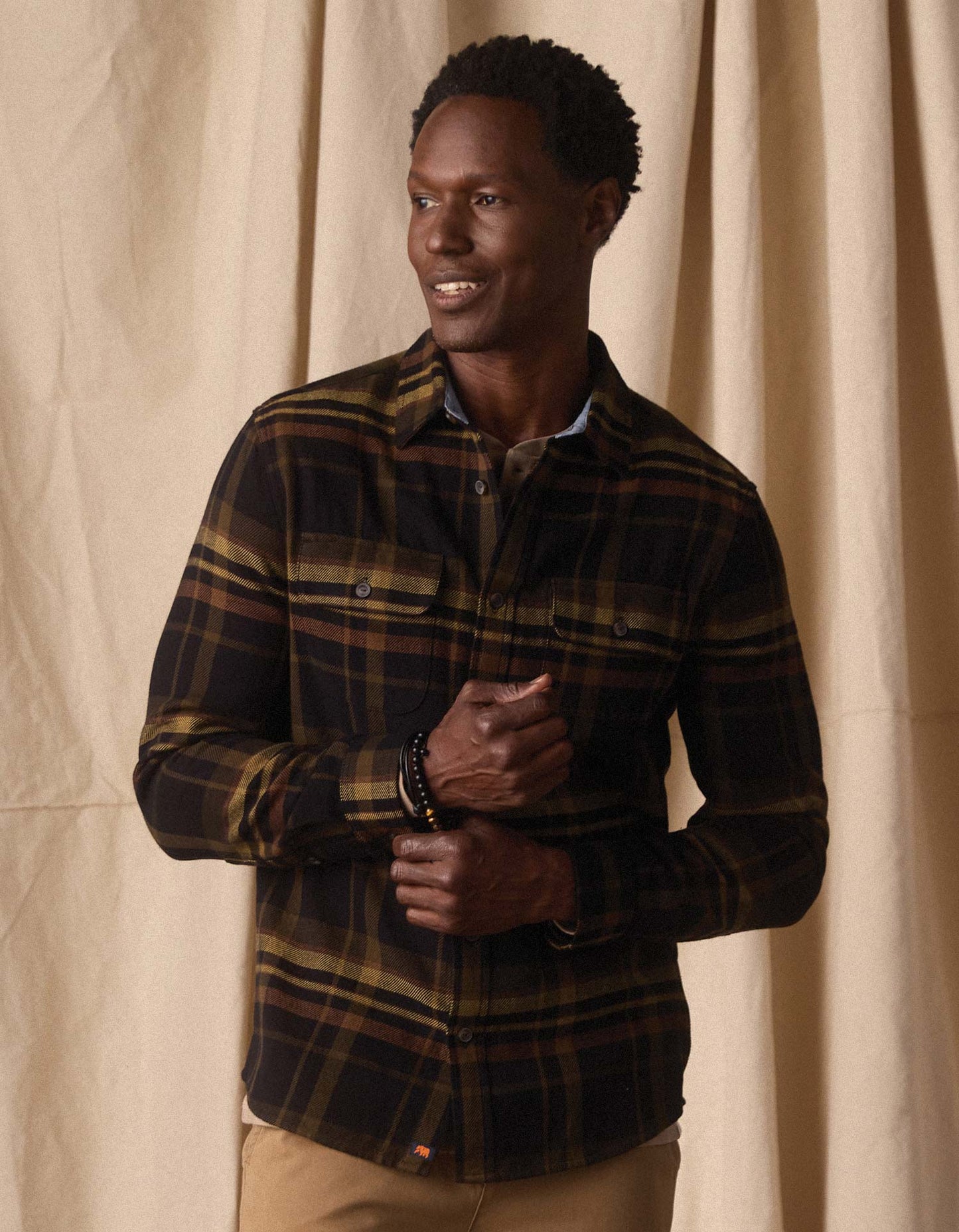 The Normal Brand Mountain Overshirt in Black Plaid