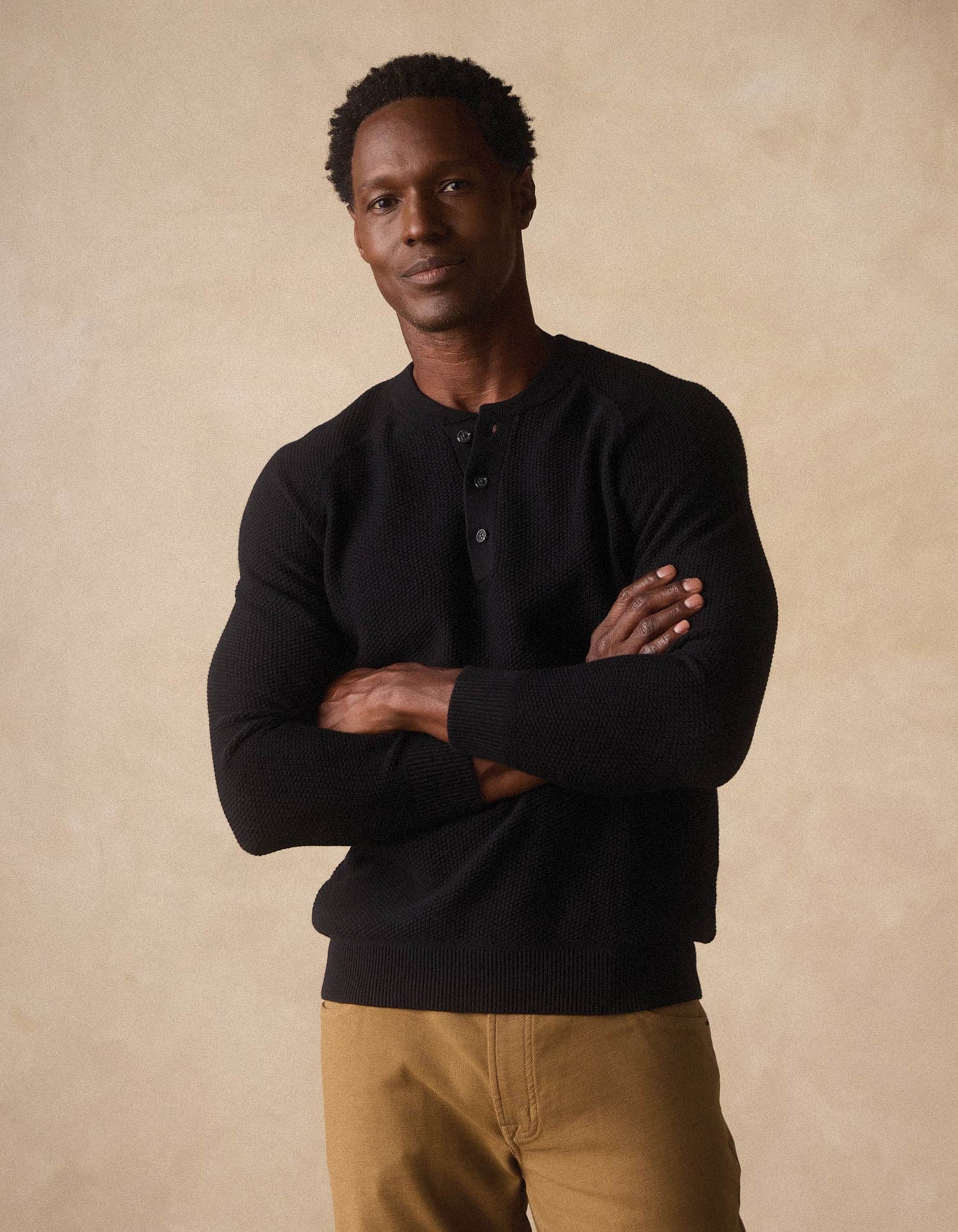 The Normal Brand COOLMAX® Textured Sweater Henley in Black