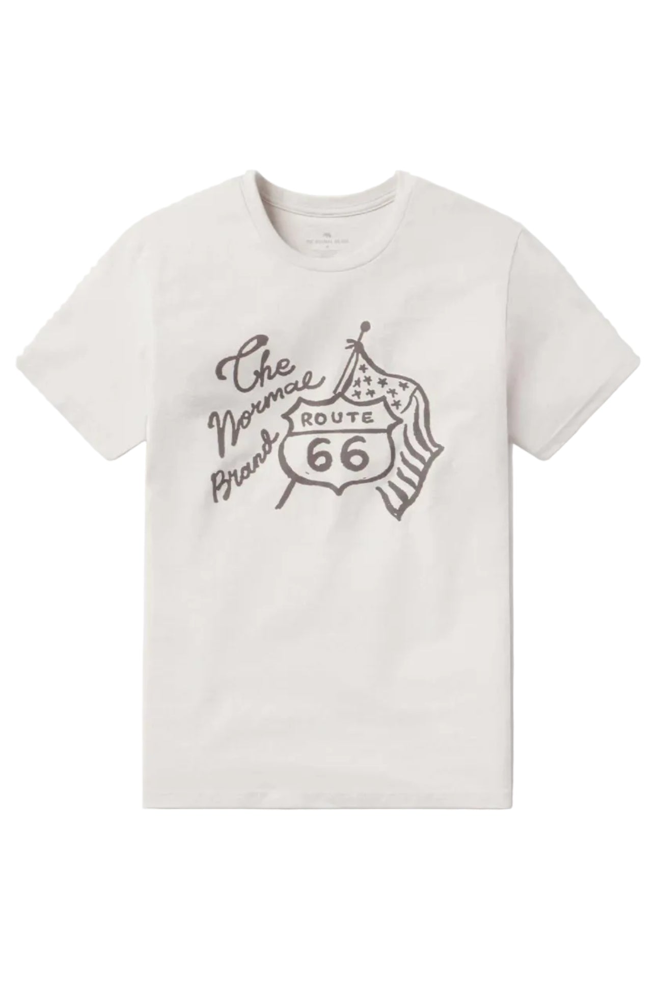 Normal Brand Route 66 Tee in sand color with classic fit and distressed graphic design