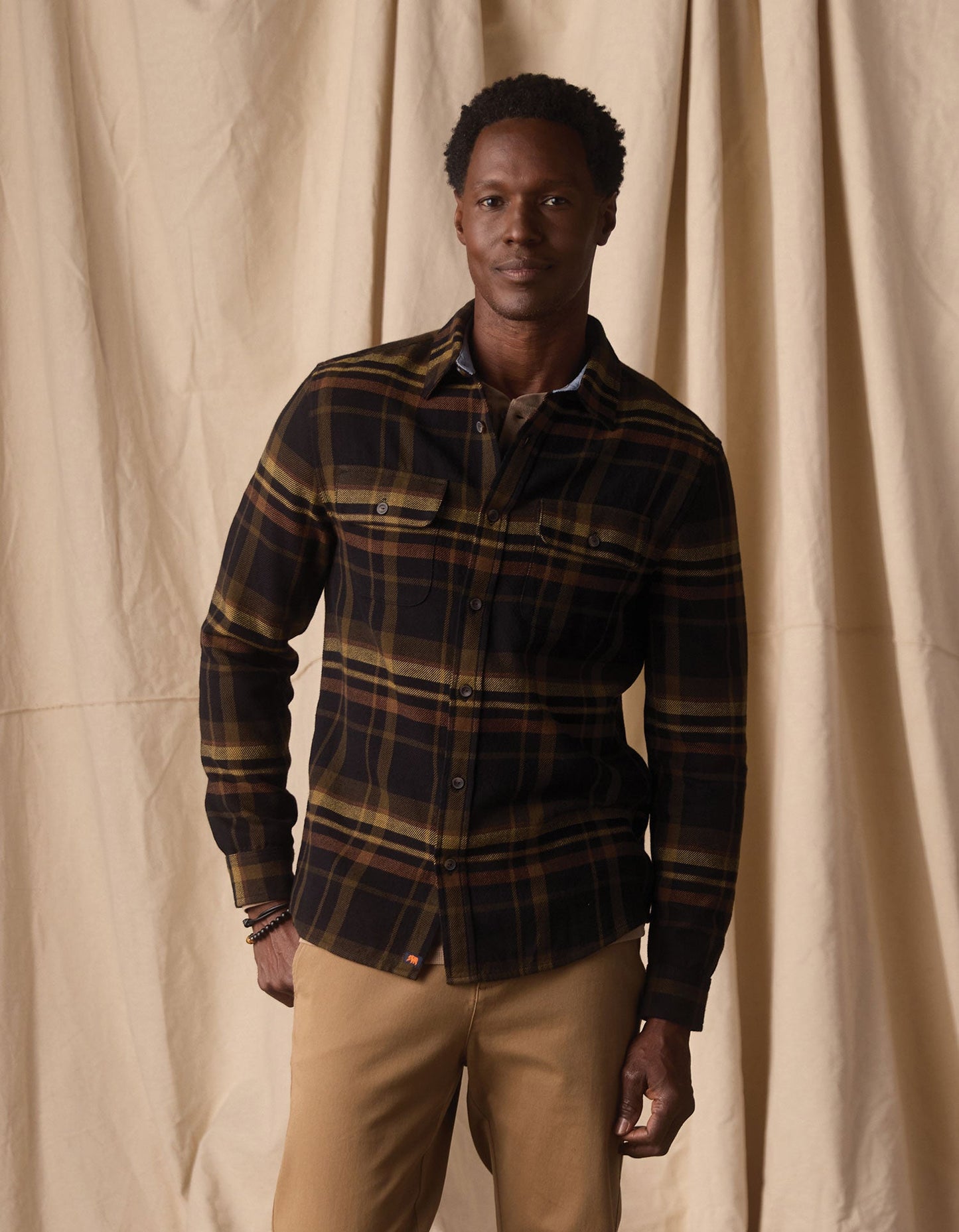 The Normal Brand Mountain Overshirt in Black Plaid
