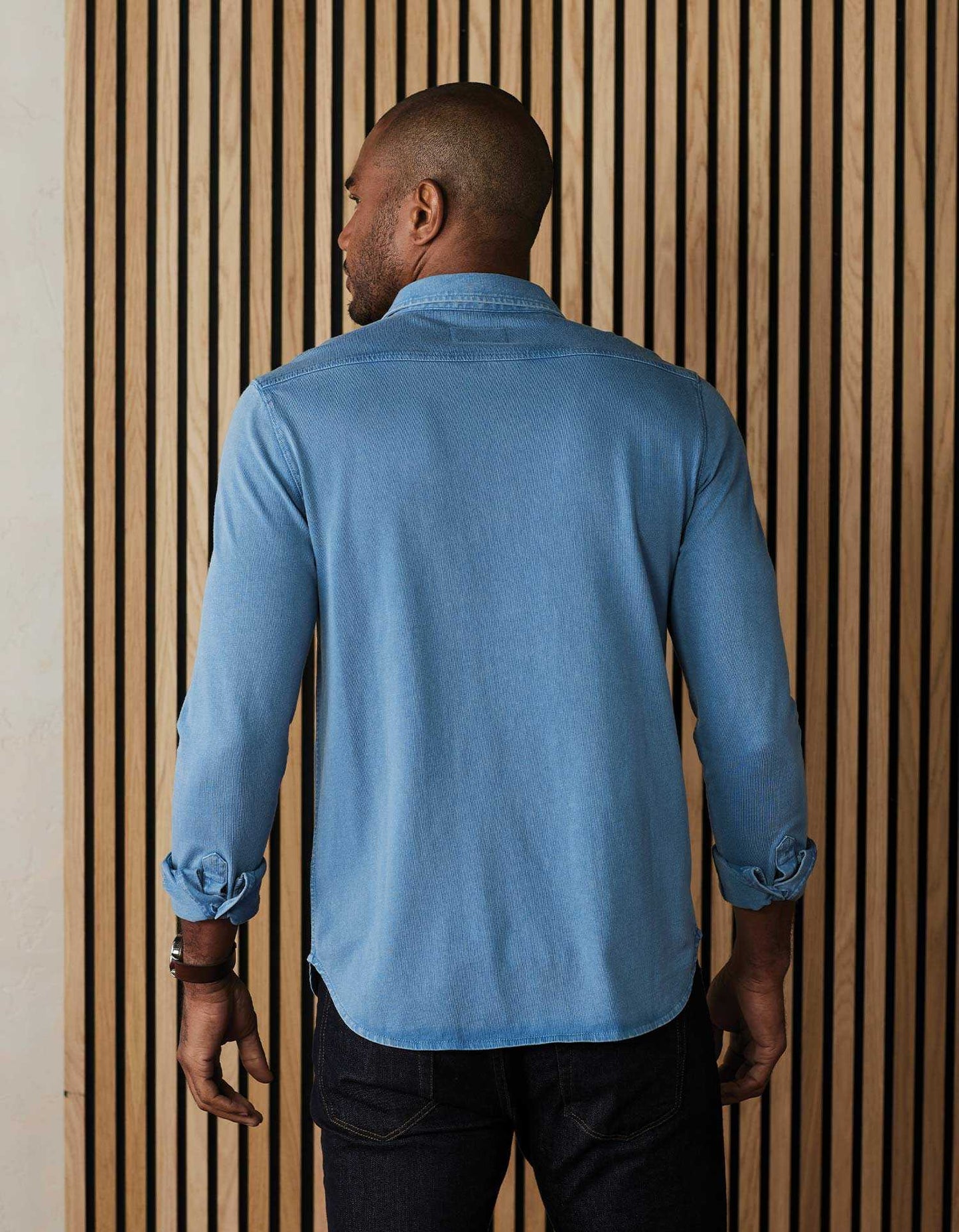 The Normal Brand Lennox Jersey Button Up in Slate Blue