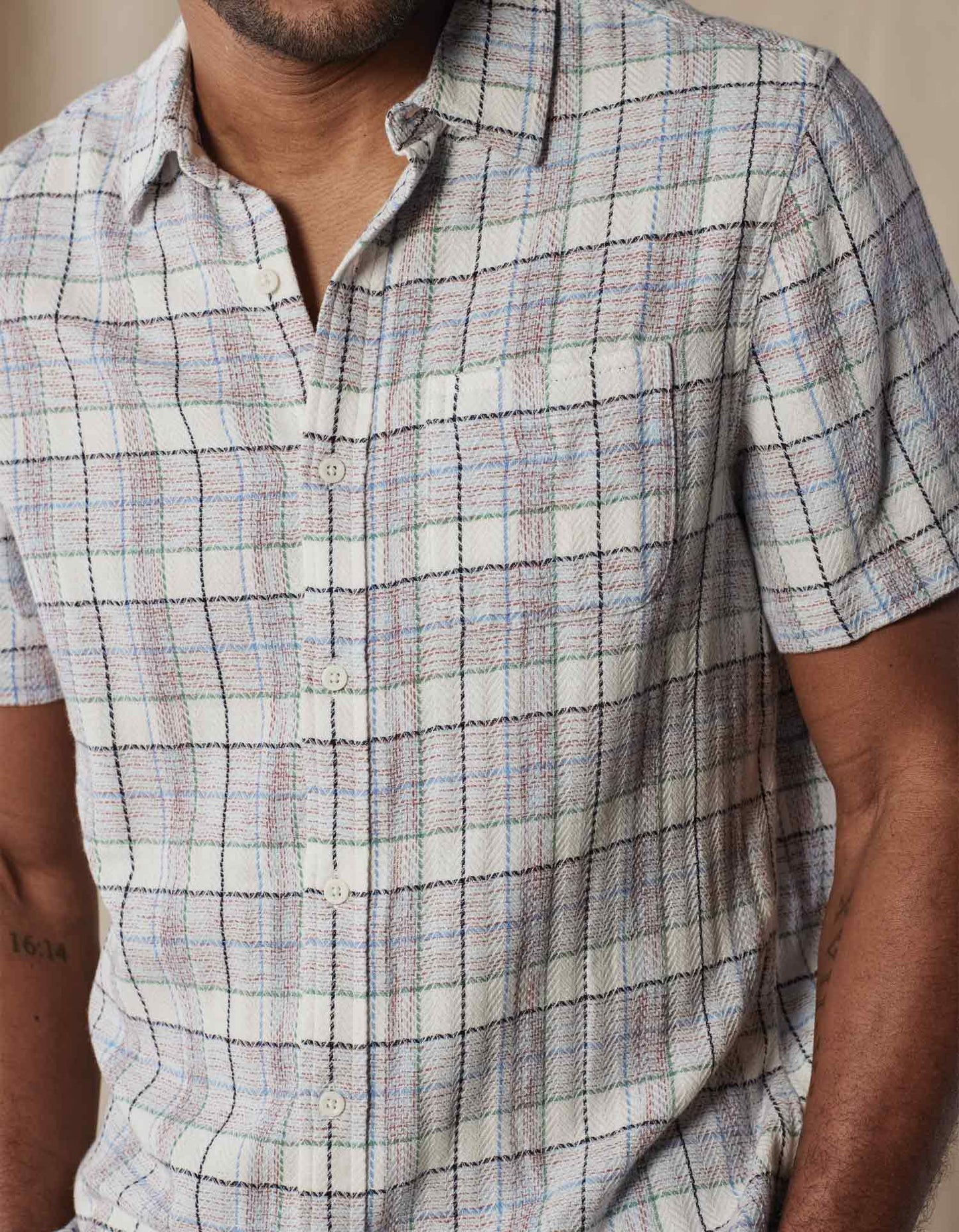 Freshwater Short Sleeve Button Up Shirt - Clear Sky Plaid