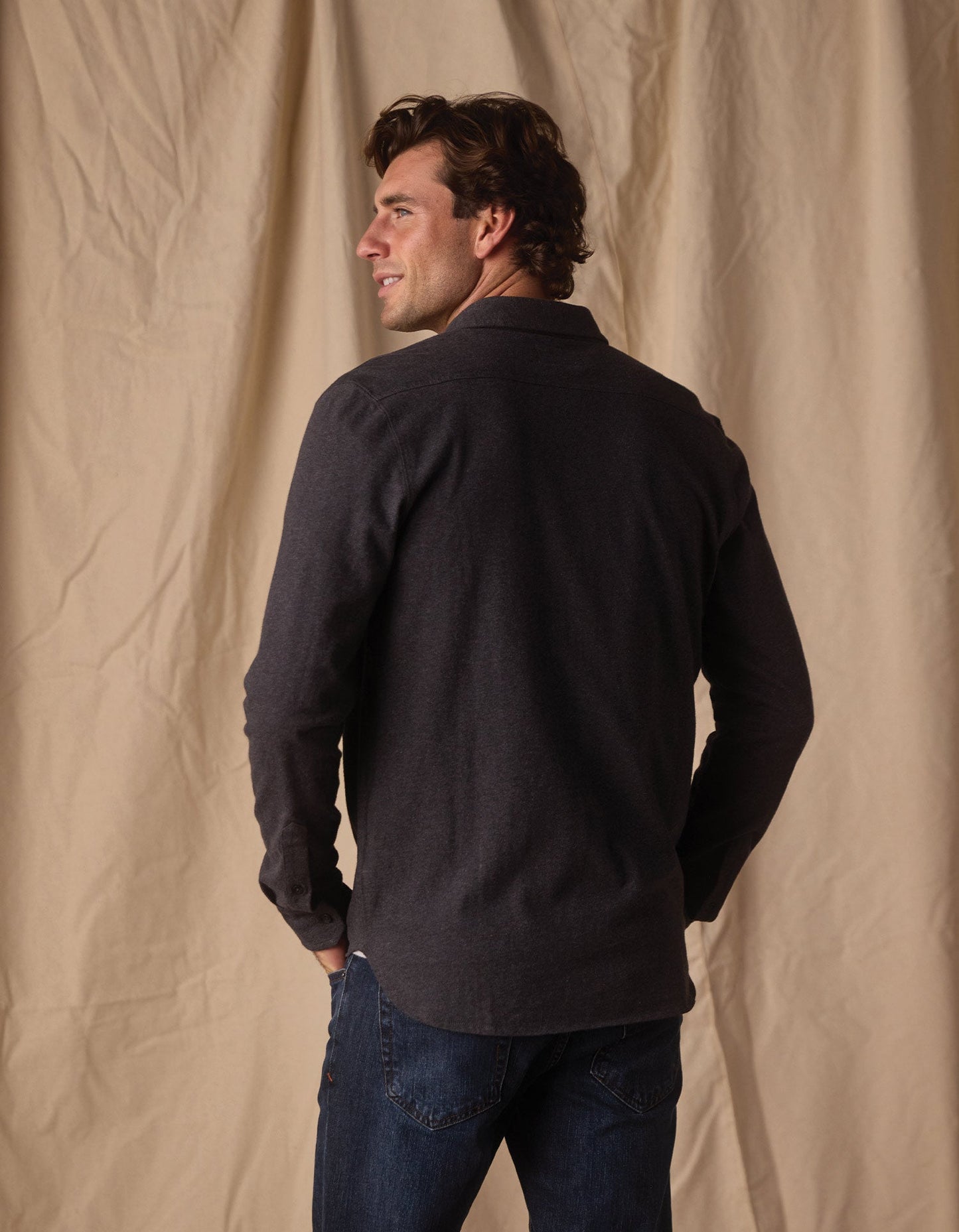 The Normal Brand Lennox Jersey Button Up in Heather Charcoal