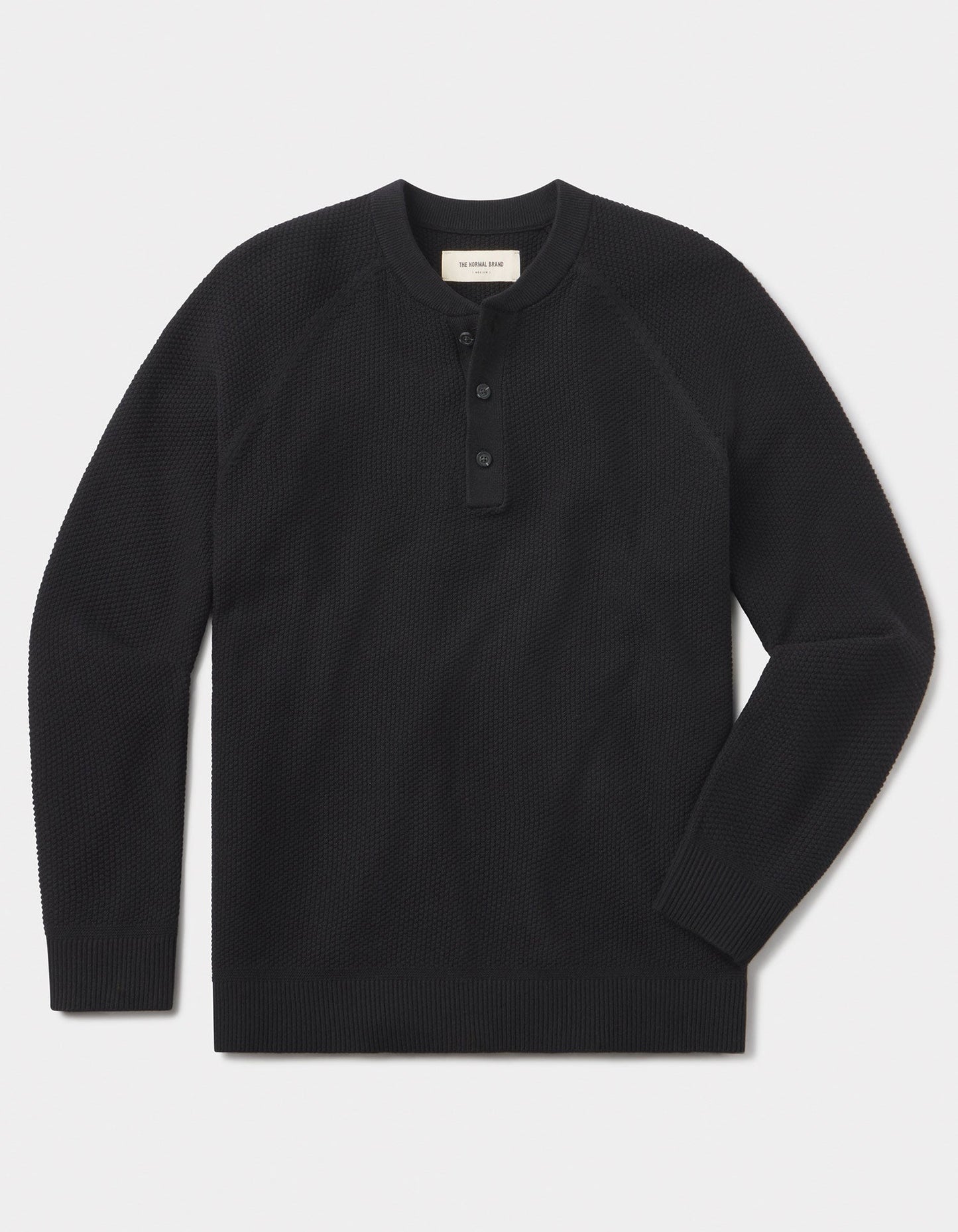 The Normal Brand COOLMAX® Textured Sweater Henley in Black