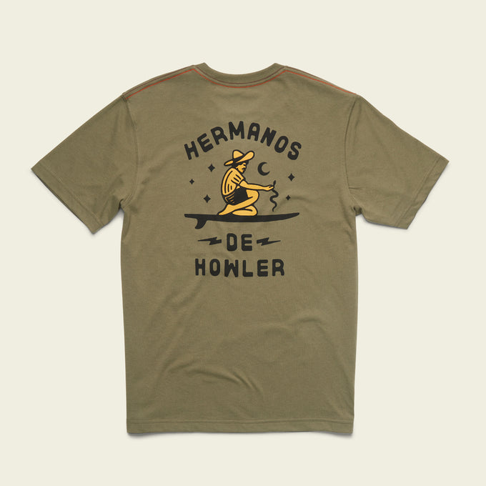 Olive Howler Bros Ocean Offerings Tee with soft-touch screen print design.