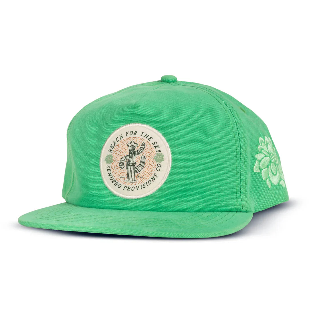 Green Sendero Reach for the Sky Hat with felt patch and embroidered logo.