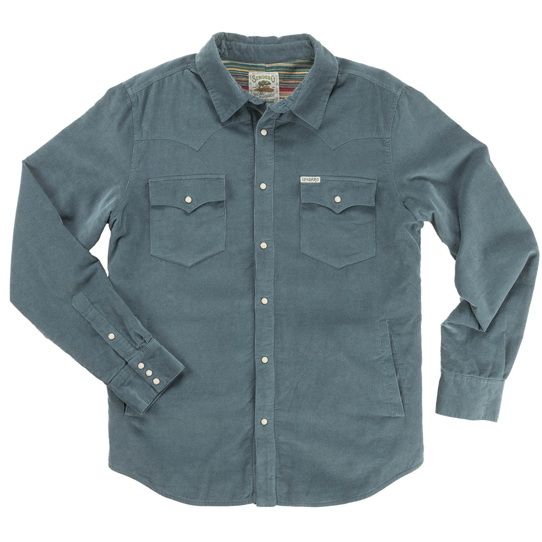 Sendero Desperado Shacket in soft corduroy, featuring pearl snap closures and waist pockets.