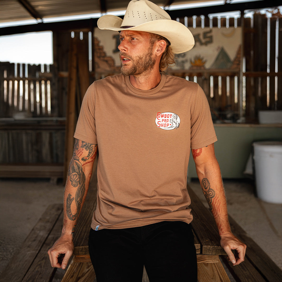 Sendero Cowboy Pro Shop T-Shirt - Light Brown