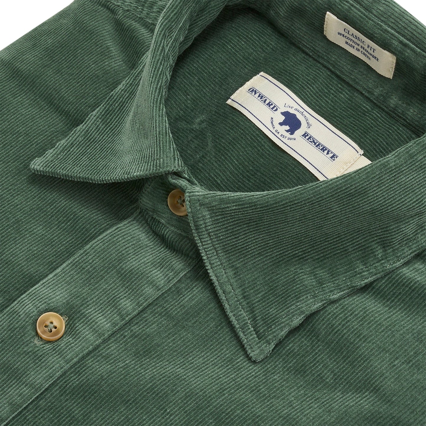 Onward Reserve Stretch Cord Half Button Shirt - Dark Forest