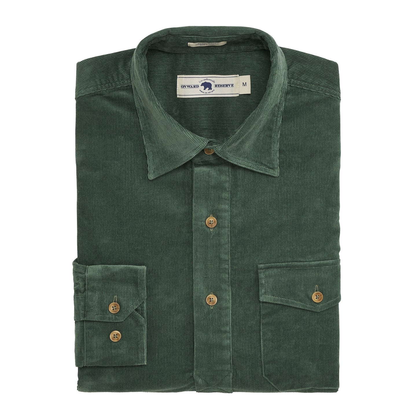 Onward Reserve Stretch Cord Half Button Shirt - Dark Forest