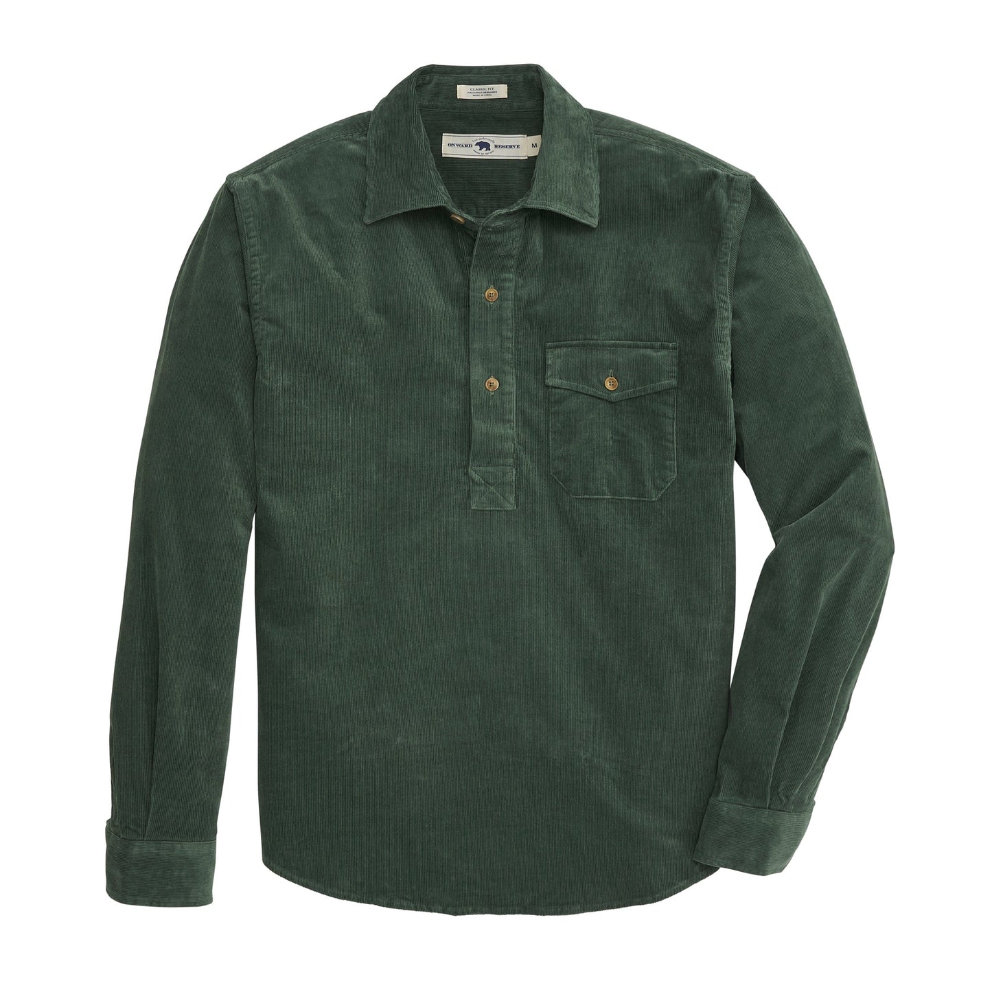 Onward Reserve Stretch Cord Half Button Shirt - Dark Forest