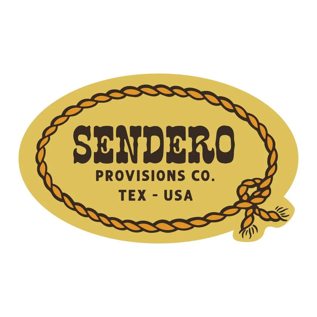 Glossy Sendero Stagecoach vinyl die-cut sticker with haiku and cowboy cap design