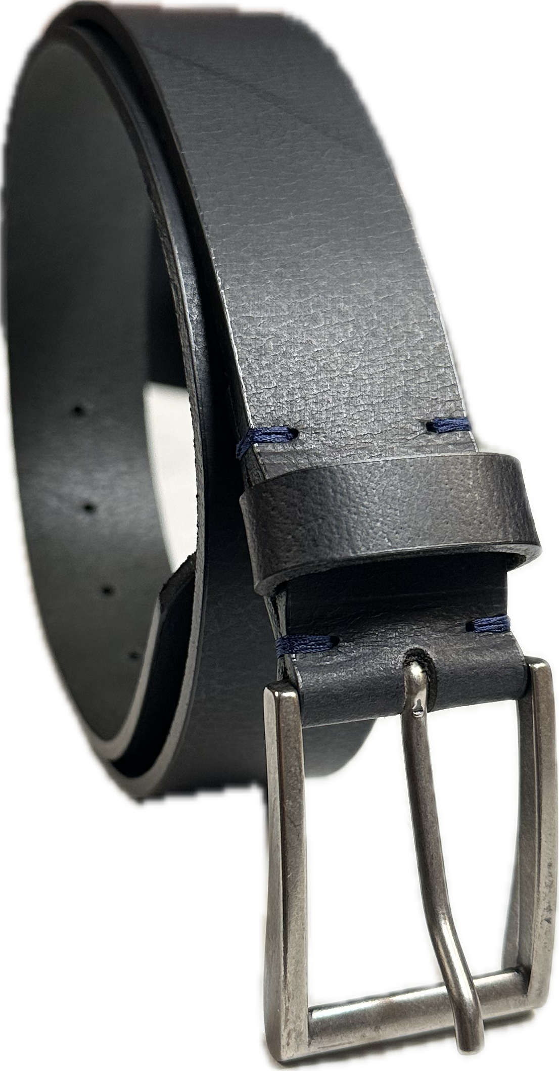 Italian Made Leather Belt - Black with Blue Stitch