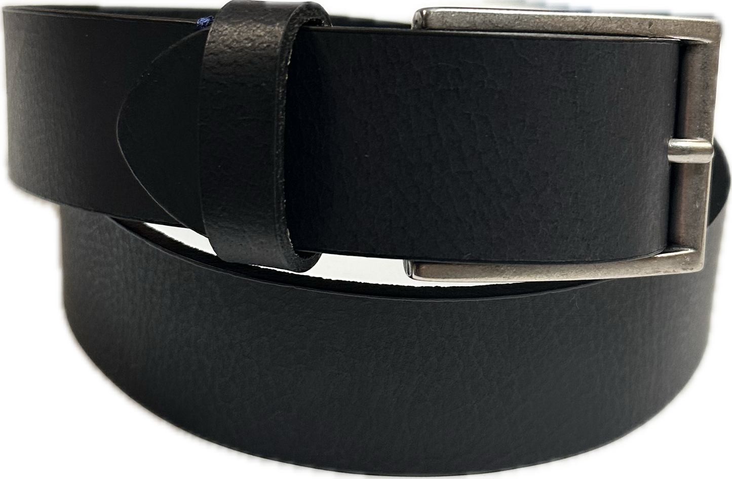 Italian Made Leather Belt - Black with Blue Stitch
