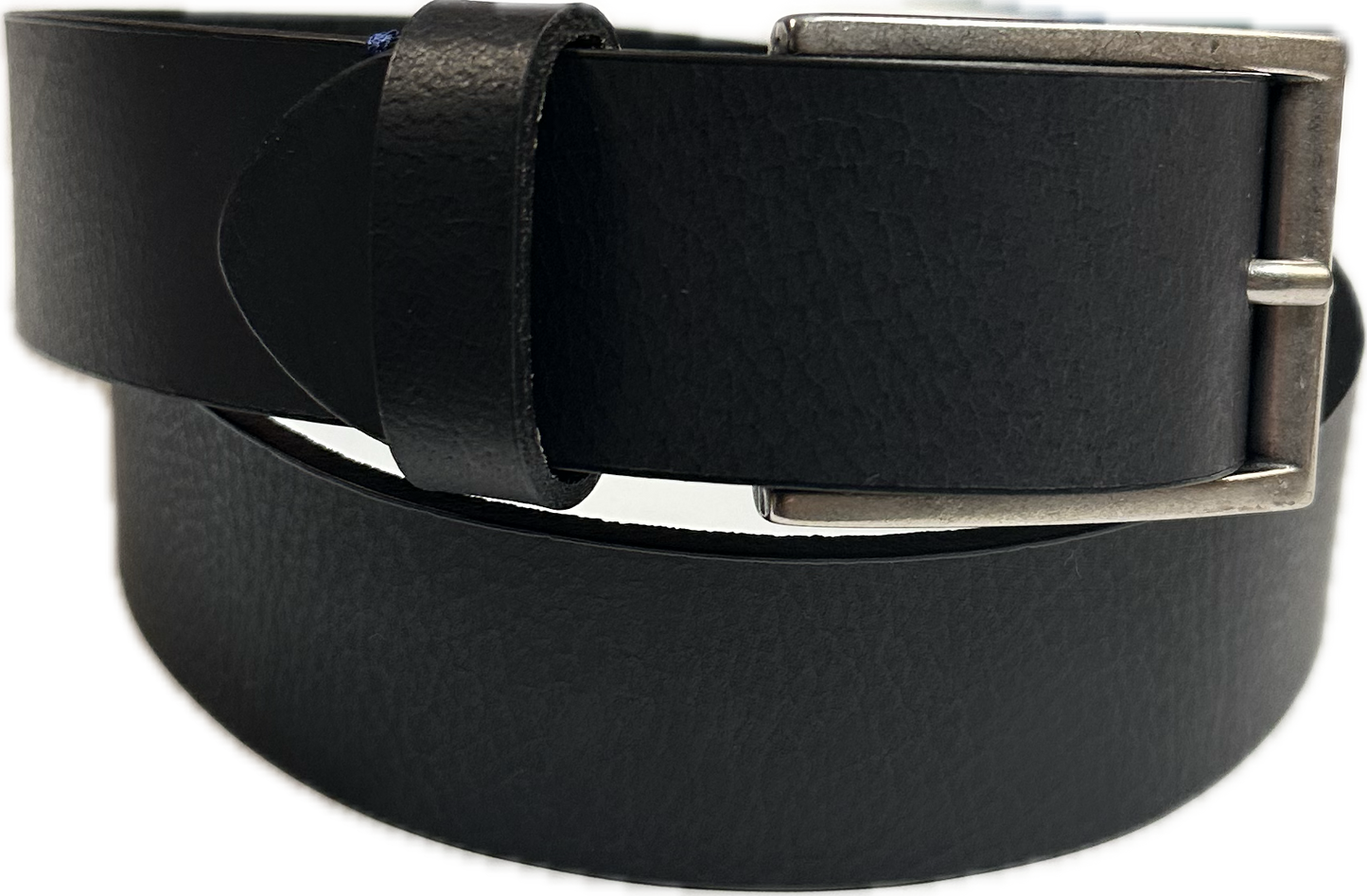 Italian Made Leather Belt - Black with Blue Stitch